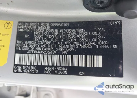 2009 Toyota Highlander Hybrid Limited z USA, uszkodzony, nr VIN JTEEW44AX92036189